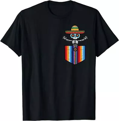 Serape Skeleton Mariachi Pocket Cinco De Mayo Mexican Party T-Shirt • $9.99