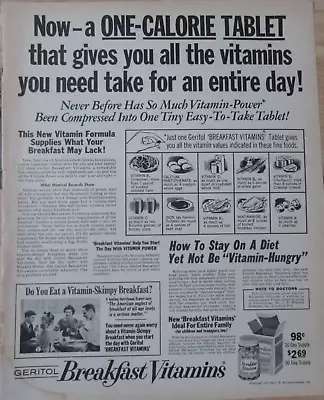 1961 Geritol Breakfast Vitamins / Parker Ball Point Pen - Vintage Print Ad • $9.99