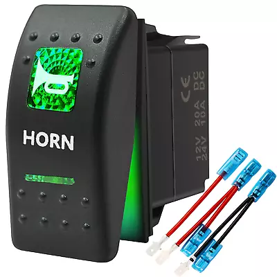 Momentary Horn Button Waterproof Rocker Switch Toggle - On/Off Green LED Light - • $17.46