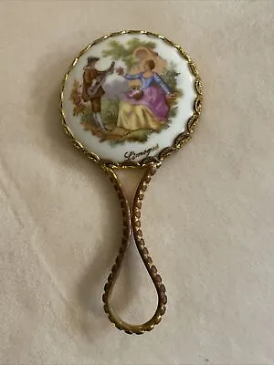 Vintage LIMOGES PORCELAIN Hand Held Mirror Couple Musician And Lady With Flowers • $10.50