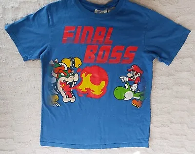 Super Mario Final Boss Kids Large 10/12 Graphic T Shirt Mario Yoshi Bowser • £7.23
