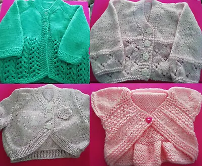 Baby Hand Knitted Shrugs Sweaters Cardigans - To Fit Newborn To Six Months • £5.99