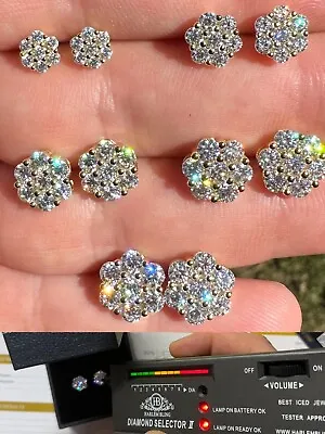 Moissanite Studs Iced Cluster Flower Set Earrings Real 14k Gold Over 925 Silver • $42.25