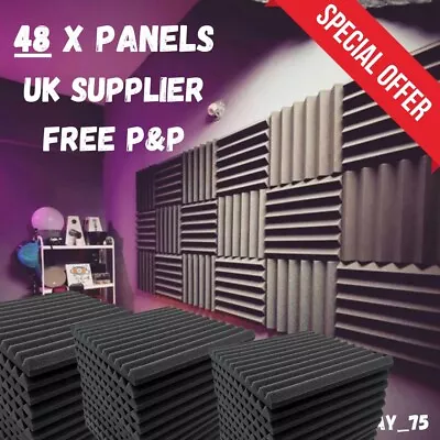 48X Thick Soundproofing Acoustic Foam Tiles Wall Panels Studio Home Cinema DJing • £32.99