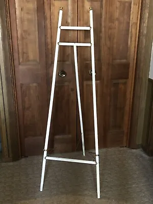 VICTORIAN Antique WHITE Wood ART Painting FLOOR Display 60” EASEL Brass Hardware • $120