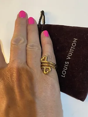 Louis Vuitton K18 Yellow Gold Plated Double Heart Ring M61147 Sz M • £125