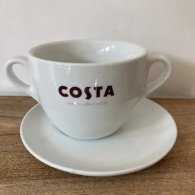 COSTA COFFEE LARGE CUP DOUBLE HANDLE WITH SAUCER MASSIMO MUG Soup Hot Chocolate • £14.99