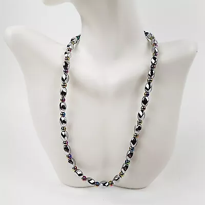 Silver & Rainbow Short Twist Magnetic Beaded Necklace Therapeutic Handmade • $30