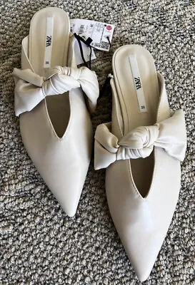 New Zara MULES Shoes  WITH KNOT Size 9 Color Off-white Cream Beige • $37.99