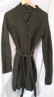 MERONA Long Wool  Sweater  WOOL Blend  Belted  CARDIGAN Hunter Green M Women's • $16.50