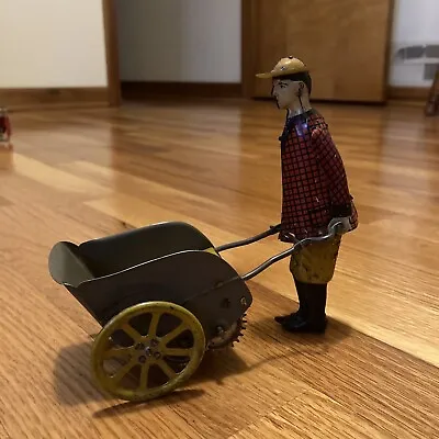 Vintage Wind-Up Tin Toy Girard Model Works Pennsylvania Cart Pusher • $20.50