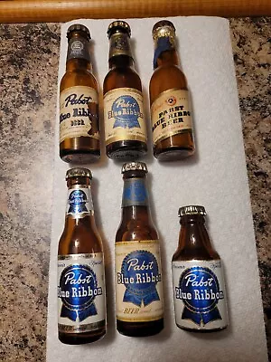 Vintage Pabst Blue Ribbon Mini Glass Beer Bottles - 6 • $32.95