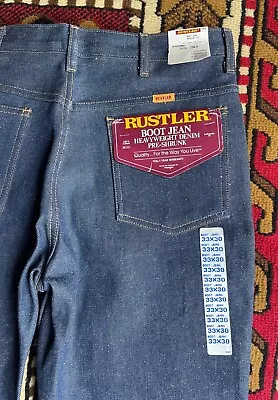 Vtg Deadstock Raw Denim Talon Zip 33x30 USA Made NOS 80s 90s Rustler By Wrangler • $20