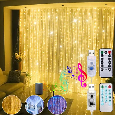 Remote Control Sound Music Activated USB LED Window W// Curtain String Light US • $12.59