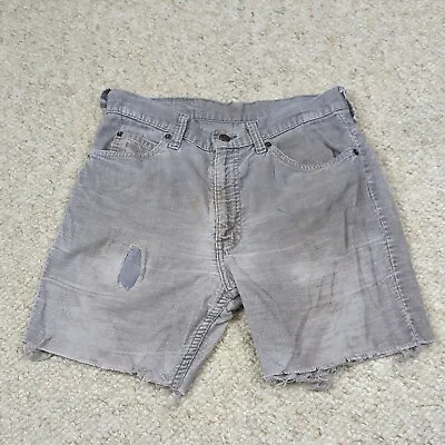 Vintage Levis Cut Off Shorts Womens 30 Gray Corduroy Destroyed Talon 42 • $24.88