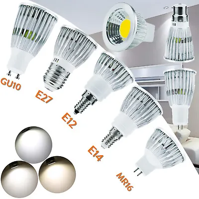 Dimmable 6W 9W 12W MR16 GU10 E27 E14 LED COB SpotLight Bulb 12V 220V Silver Lamp • £43.45