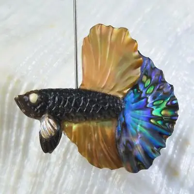 Siamese Fighting Fish Betta Iridescent Multicolor Shell Carving 2.56 G Drilled • $39.95