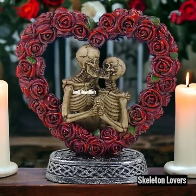 Skeleton Lovers Heart Figurine Ornament Roses Gothic Pagan Wiccan Fantasy Myth • £12.90