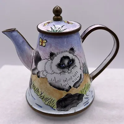 Vintage Miniature Teapot Hand Painted Himalayan Cat-3.5”-brass Accents • $7