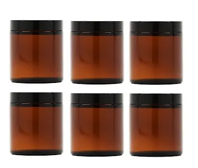 Premium Vials 8 Oz AMBER Glass Jar Straight Sided With Black Lid - Pack Of 6 (8 • $16