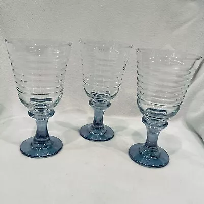 Libbey Sirrus Celestial Light Blue Ribbed Wine Glass/Goblet Set Of 3 Vintage • $24.99