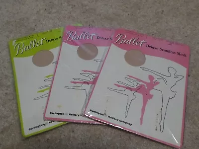 3 Pr. Ballet Deluxe Seamless Mesh Garter Stockings Size 10 1/2 L Taupette 1960's • $21