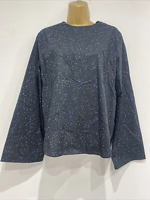 & Other Stories BNWT Womens Black Star Galaxy Night Sky Wide Sleeve Top Size 10 • £13