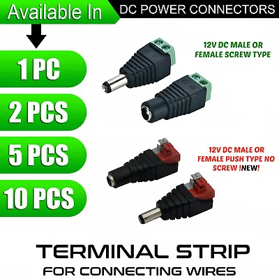 12V DC Male Female Power Balun CCTV CAMERA  & LED Connectors End Jack Plug Lot • £0.99