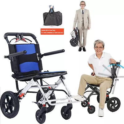 Folding Wheelchairs Travel Wheelchair Handbrake Ultra-Light Aluminium Wheelchair • $288.56