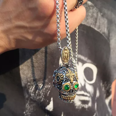 $13.55 • Buy Religious Virgin Sugar Skull Men Necklace Mexican Day Of The Dead Gift Crystal