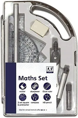 £4.49 • Buy 9 Piece Maths Geometry Set School Exam Compass Ruler Protractor Set Squares CMAT