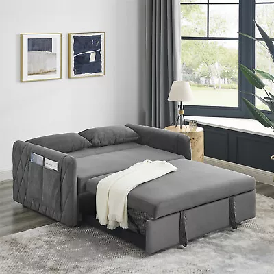 55in Modern Velvet Convertible Sleeper Sofa Bed Loveseat Couch With Pull Out Bed • $429.99