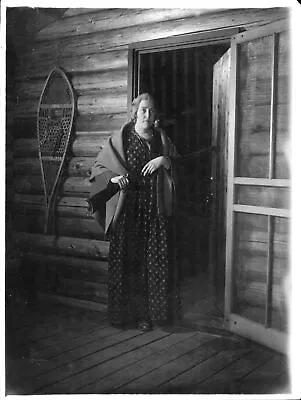 C1930 Hunting Lodge Photo Granny Porch Shotgun Corncob Pipe Snowshoe Vintage • $57.50