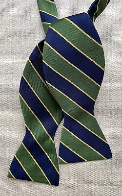 The Bow Tie Club Green Blue Striped Silk Bow Tie Self-Tie Handmade 2 5/8  New • $28