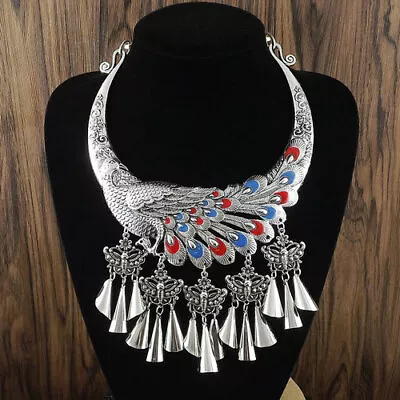 Tribe Exotic Chinese Handmade Miao Silver Peacock Butterflies Necklace 1piece • $55