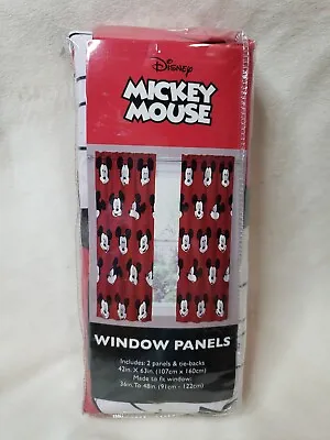 £29.43 • Buy Mickey Mouse Curtains 42x63 ~ Red, 2 Panels & 2 Tiebacks ~ New In Package