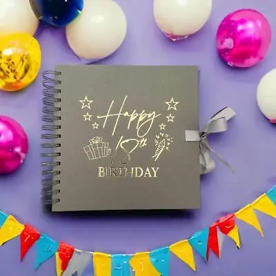 18th Birthday Grey Scrapbook Guest Book Photo Album Gold Script • £15.99