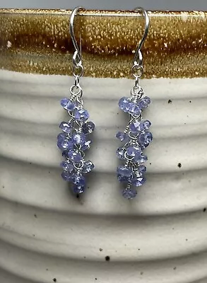 Sterling Silver Tanzanite Dangle Earrings December Birthstone Blue Violet Gem • $37