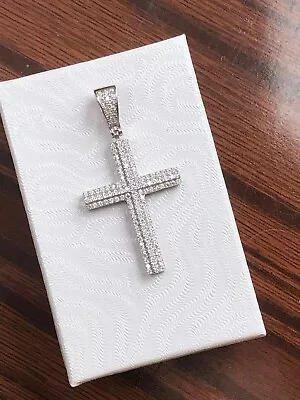 $33.95 • Buy Mens 925 Sterling Silver Cz Cross Pendant For Necklace 29mm(41mm)