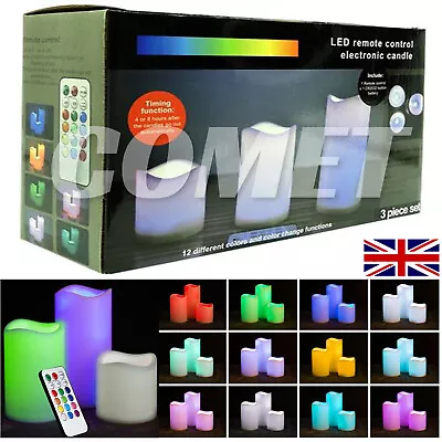 3X Colour Changing LED Candle Flameless Flickering LED Wax Mood Set With Remote • £9.58