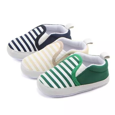 Newborn Baby Girls Kids Boys Stripe Pram Shoes Slip On Toddlers Slippers 0-18M • £4.99