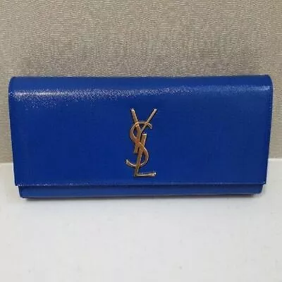 Yves Saint Laurent YSL Clutch Bag Handbag Pouch Blue Leather Dust Bag Included • $1011.78