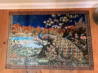 Vintage Velvet Tapestry Wall Hanging Carpet Colorful Peacock Floral Swan Boho • $98