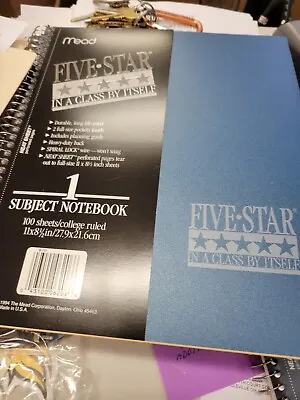 Mead Five Star Notebook 1 Subject College Ruled Paper 100 Sheets 11 X 8-1/2  NEW • $4.99