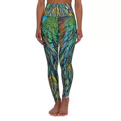 Cosmic Neon Peacock High Waisted Yoga Leggings (AOP) - AI Art • £53.07