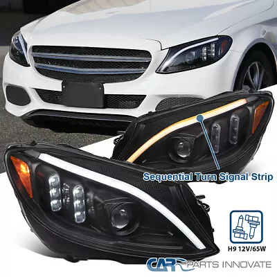 Fits Black 2015-2018 Mercedes W205 C300 C350 Switchback LED Projector Headlights • $559.95