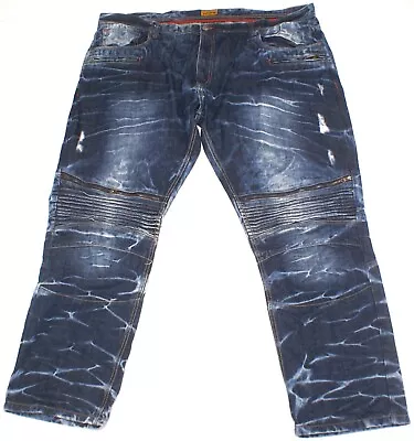 Makobi Jeans Biker Moto Distressed Blue Denim Zippers Big Mens 52X33 Inseam 35  • $26.99