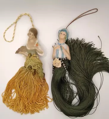 Two 1930s Style Tassel Dolls Collectible Doll Porcelain Half Doll Fan • $35