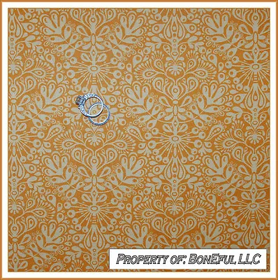 BonEful Fabric FQ Cotton Quilt VTG Antique Orange Gold Damask Flower Toile SALE • $4.72
