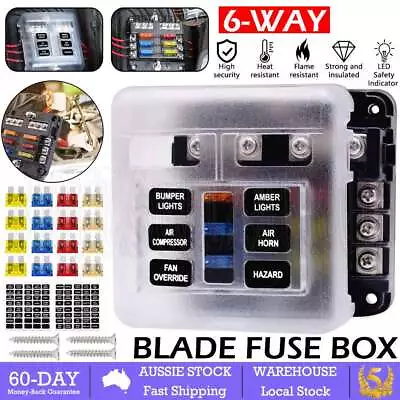 6 Way Blade Fuse Block Box Holder LED 12V 32V Circuit For Car Power Distribution • $12.99